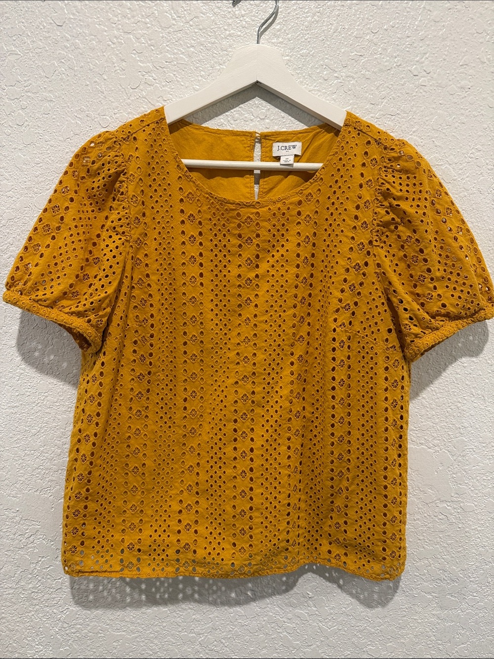 J. Crew Mustard Eyelet Short Sleeve Top